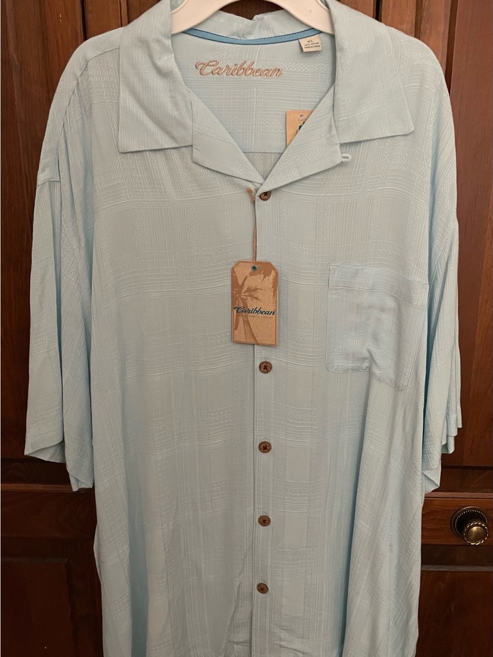 Men’s Roundtree & Yorke XL Caribbean Pale Blue Short-Sleeve Button Shirt